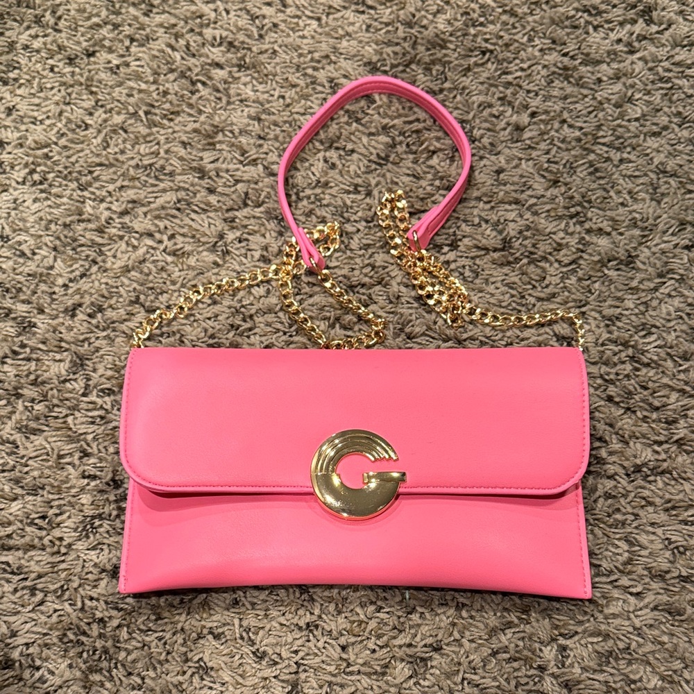 Pink Leather Chain Shoulder Bag